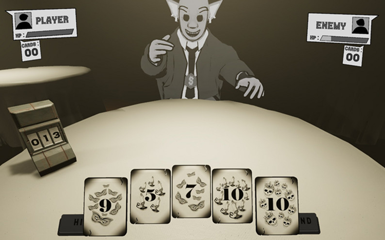 D*mn Thats My Kard tabletop scene with cards arranged in front of an enemy